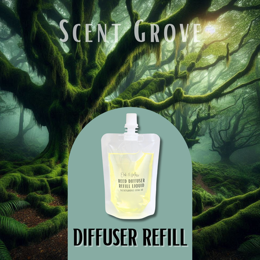 Oak & Moss Scented Diffuser Liquid Refill 100ml Clear Pouch