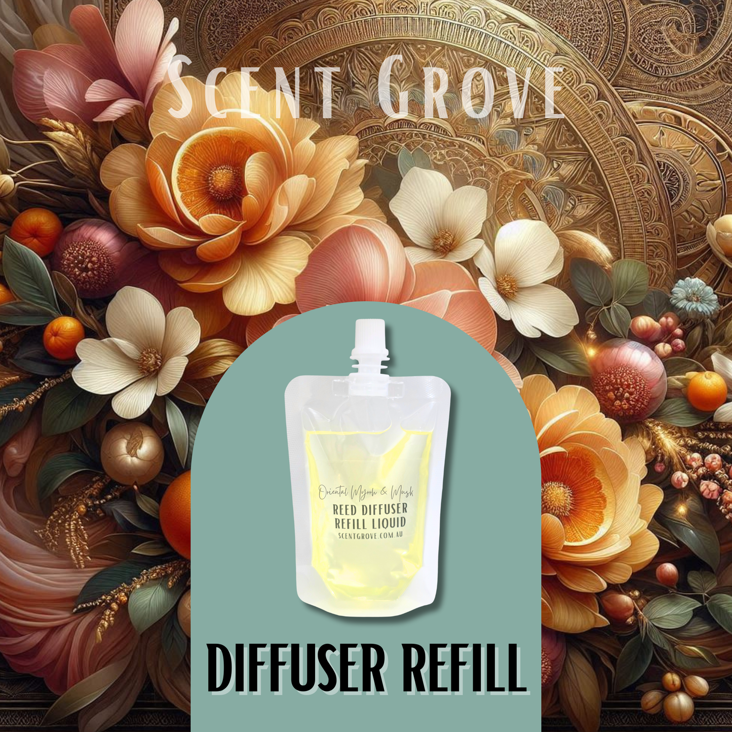 Oriental Myrrh & Musk Scented Diffuser Refill Liquid 100ml Clear Pouch