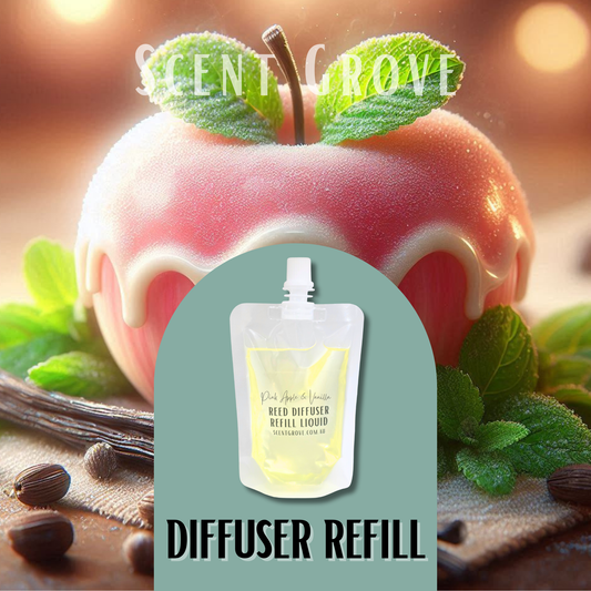 Pink Apple & Vanilla Scented Diffuser Refill Liquid 100ml Clear Pouch