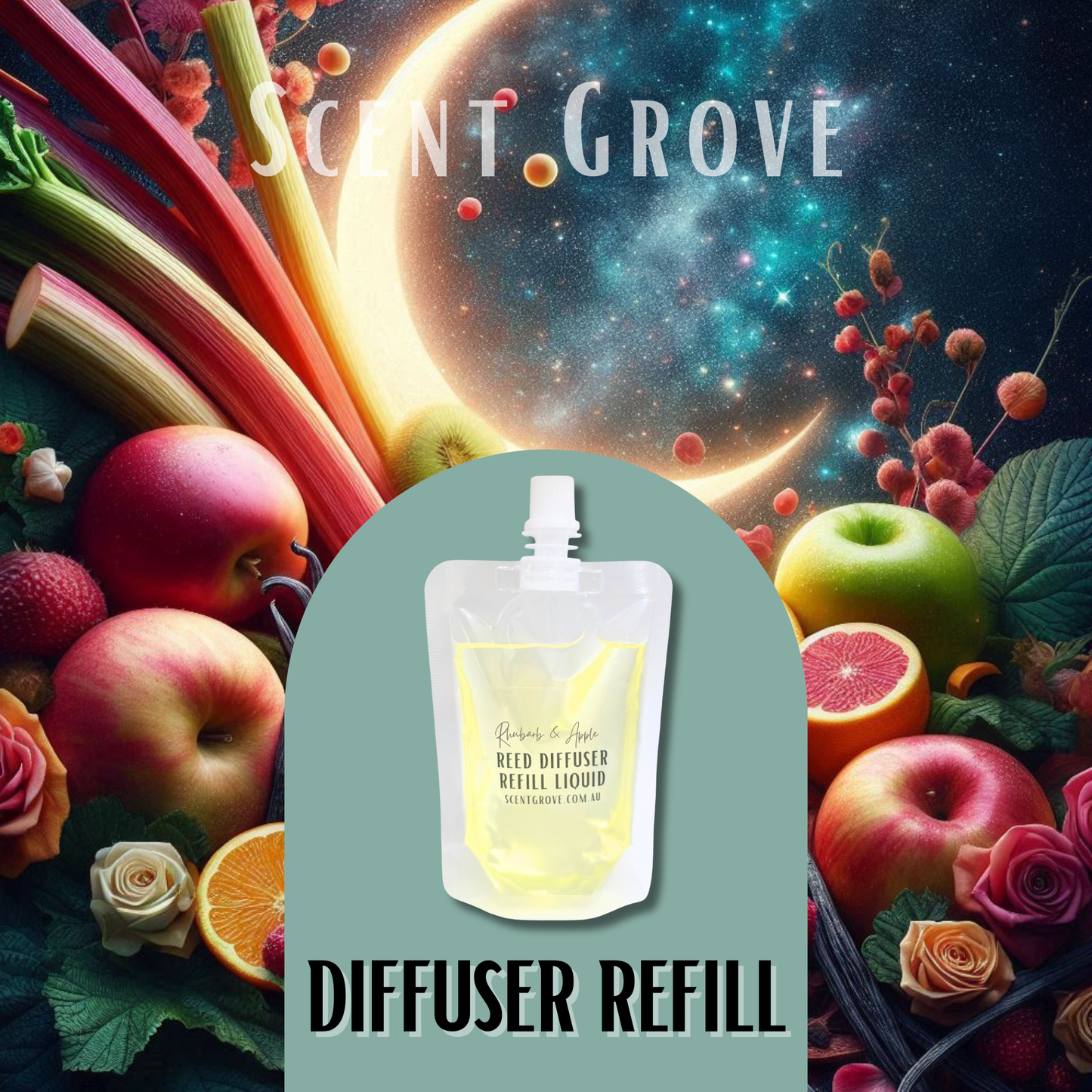Rhubarb & Apple Scented Diffuser Liquid Refill 100ml Clear Pouch