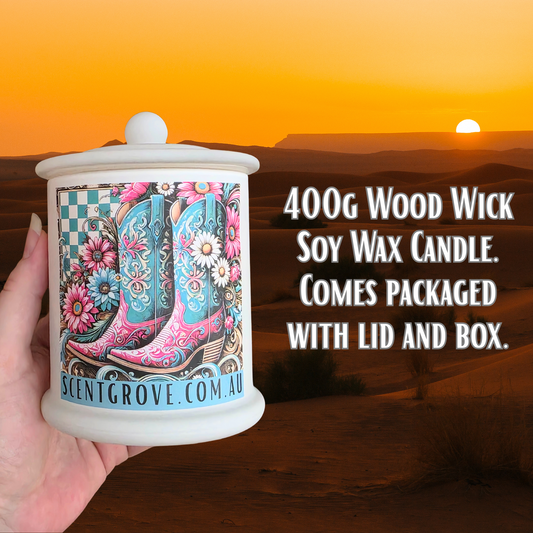 Country Western Wood Wick Soy Candle XL matte white jar