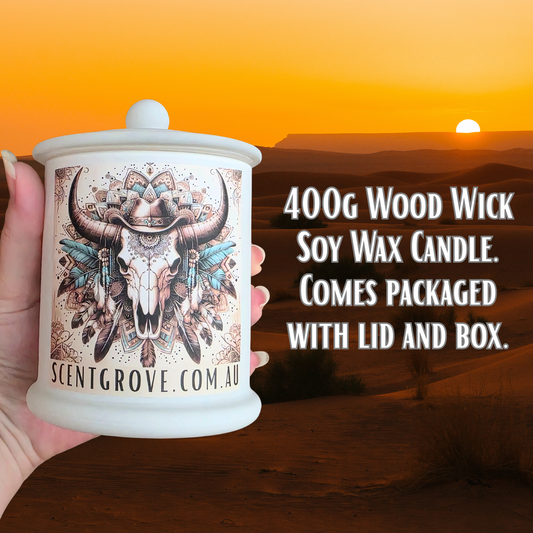 Country Western Wood Wick Soy Candle XL matte white jar