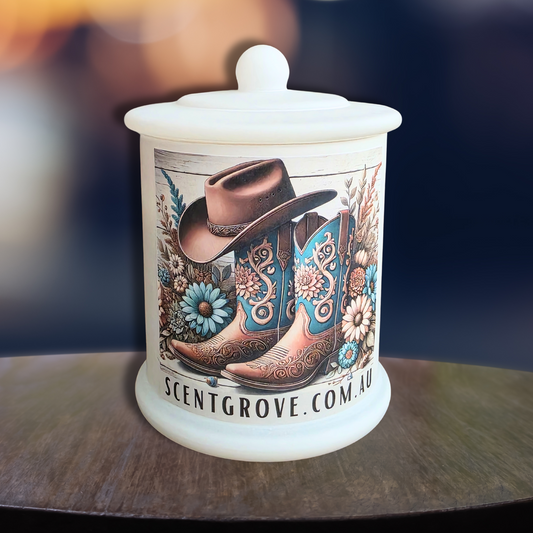 Country Western Wood Wick Soy Candle XL matte white jar