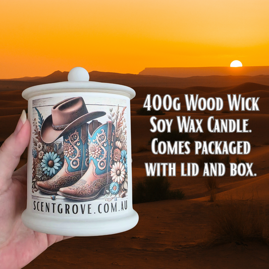 Country Western Wood Wick Soy Candle XL matte white jar