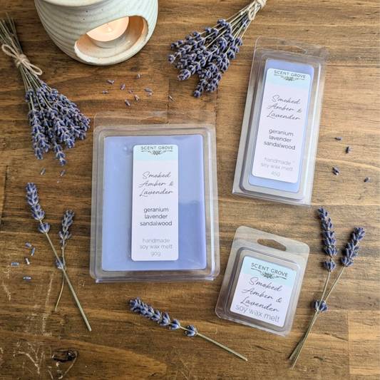Smoked Amber & Lavender scented soy wax melt