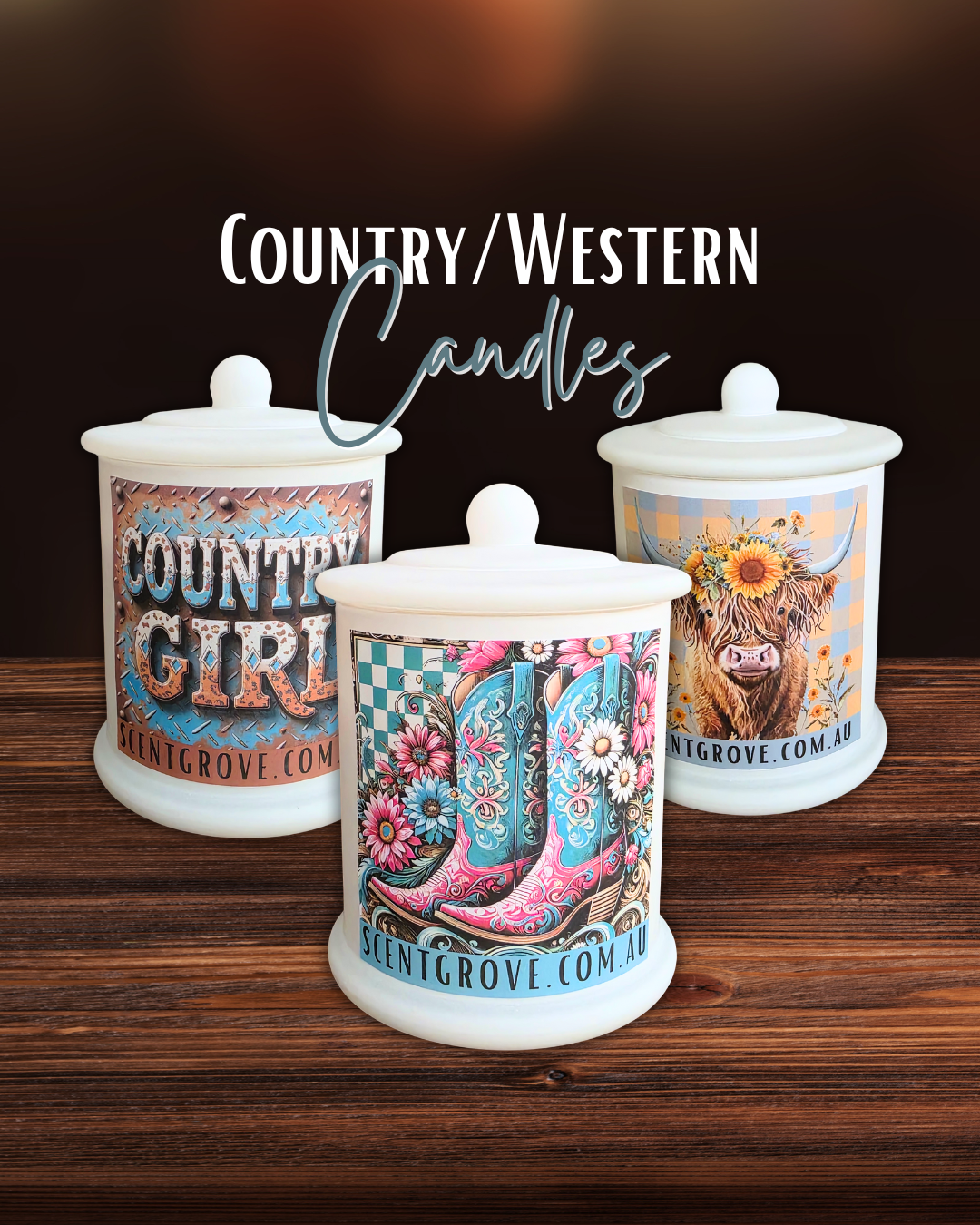 Country Western Wood Wick Soy Candle XL matte white jar