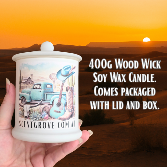 Country Western Wood Wick Soy Candle XL matte white jar