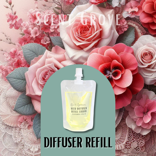 Rose & Geranium Scented Diffuser Liquid Refill 100ml Clear Pouch