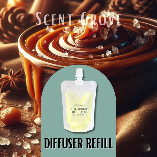 Salted Caramel Scented Diffuser Liquid Refill 100ml Clear Pouch