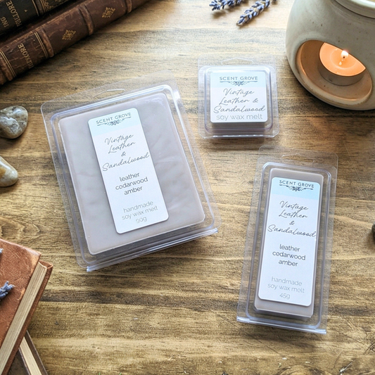 Vintage Leather & Sandalwood scented soy wax melt