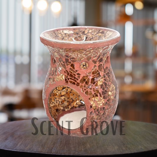 Mosaic Glass Tealight Wax Burner LARGE 14cm AMBER