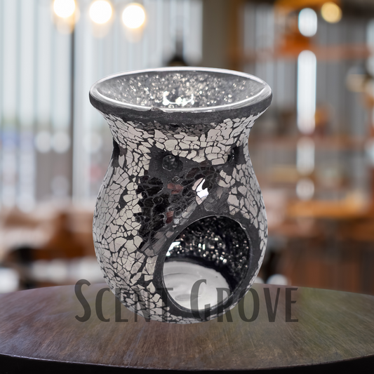 Mosaic Glass Tealight Burner LARGE 14cm BLACK MIRROR