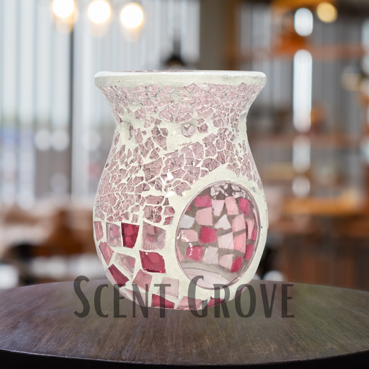 Mosaic Glass Tealight wax Burner LARGE 14cm POWDER PINK