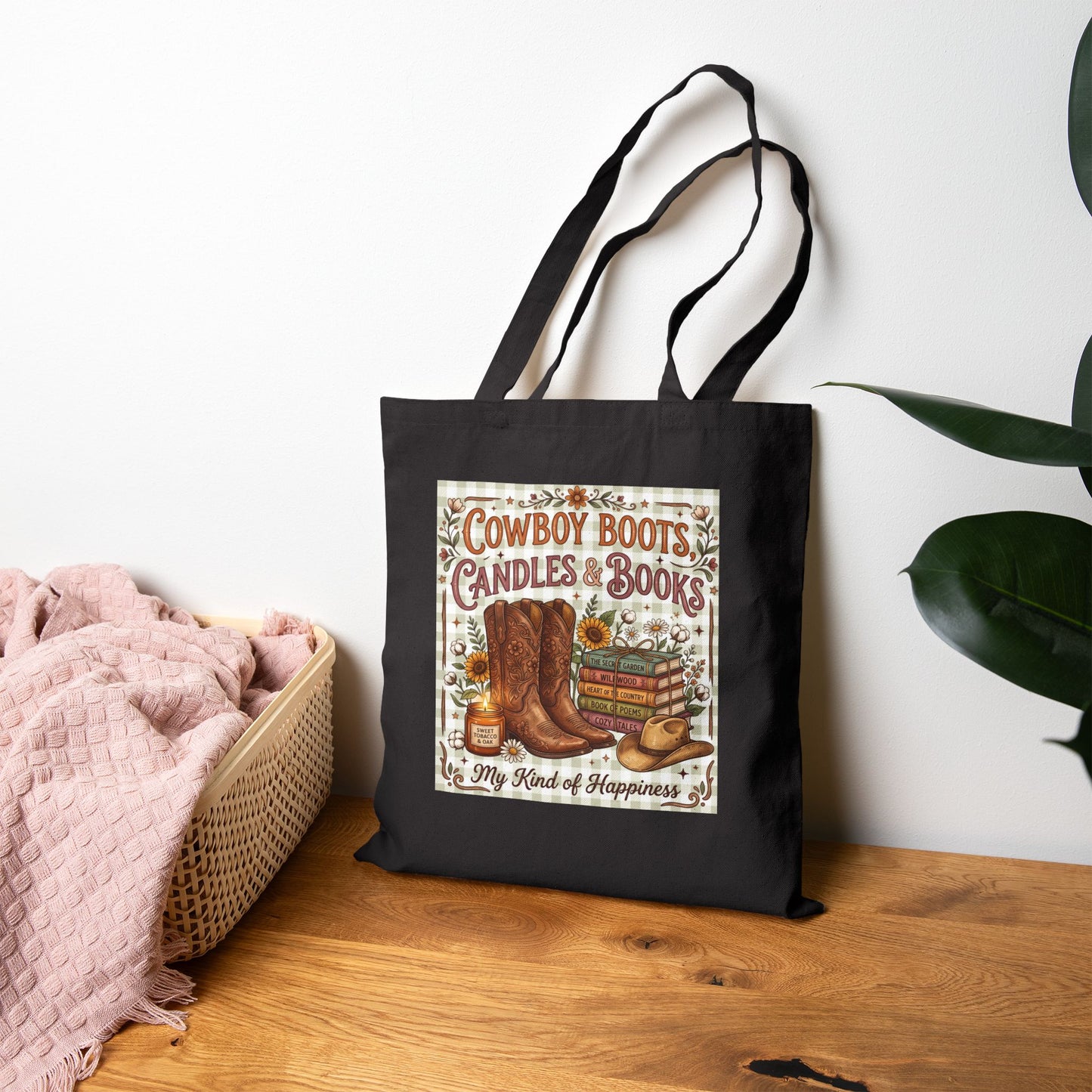 Cowboy Boots, Candles & Books Canvas Tote Bag