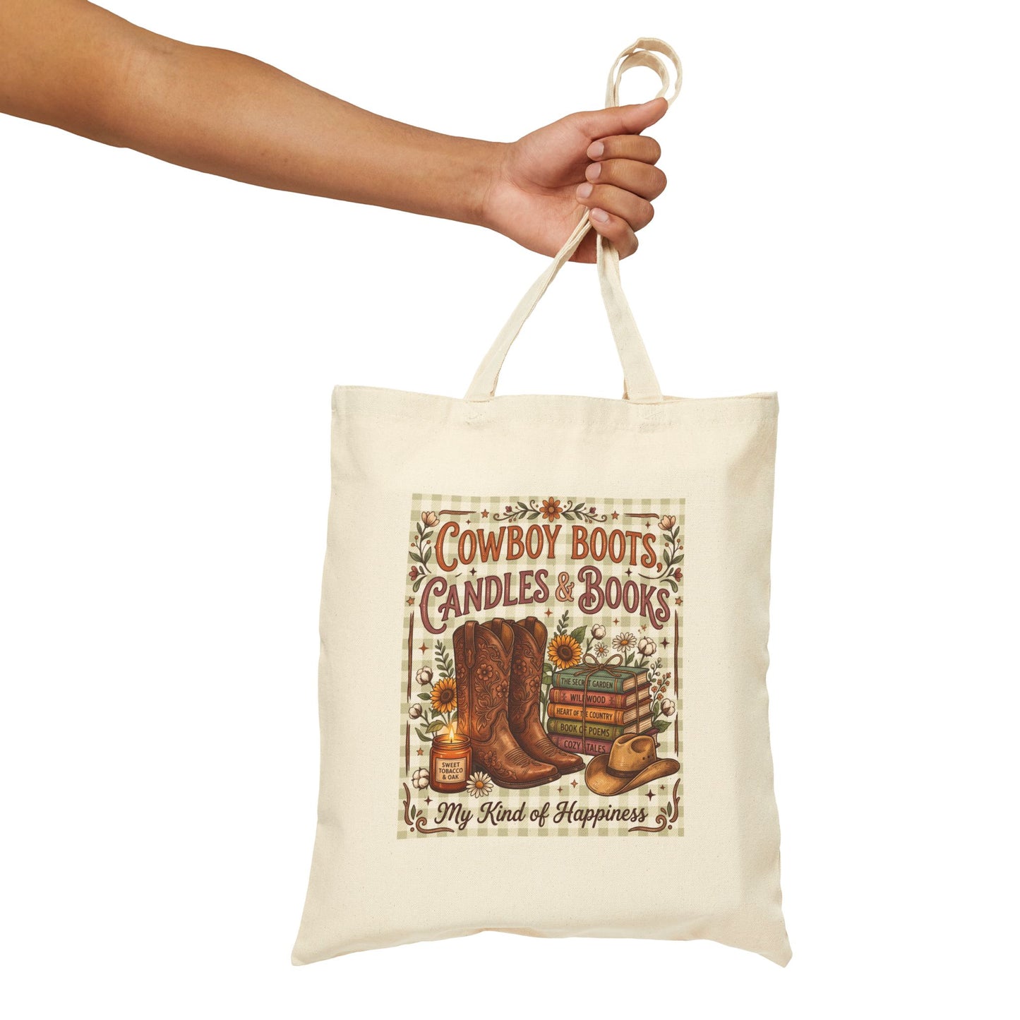 Cowboy Boots, Candles & Books Canvas Tote Bag