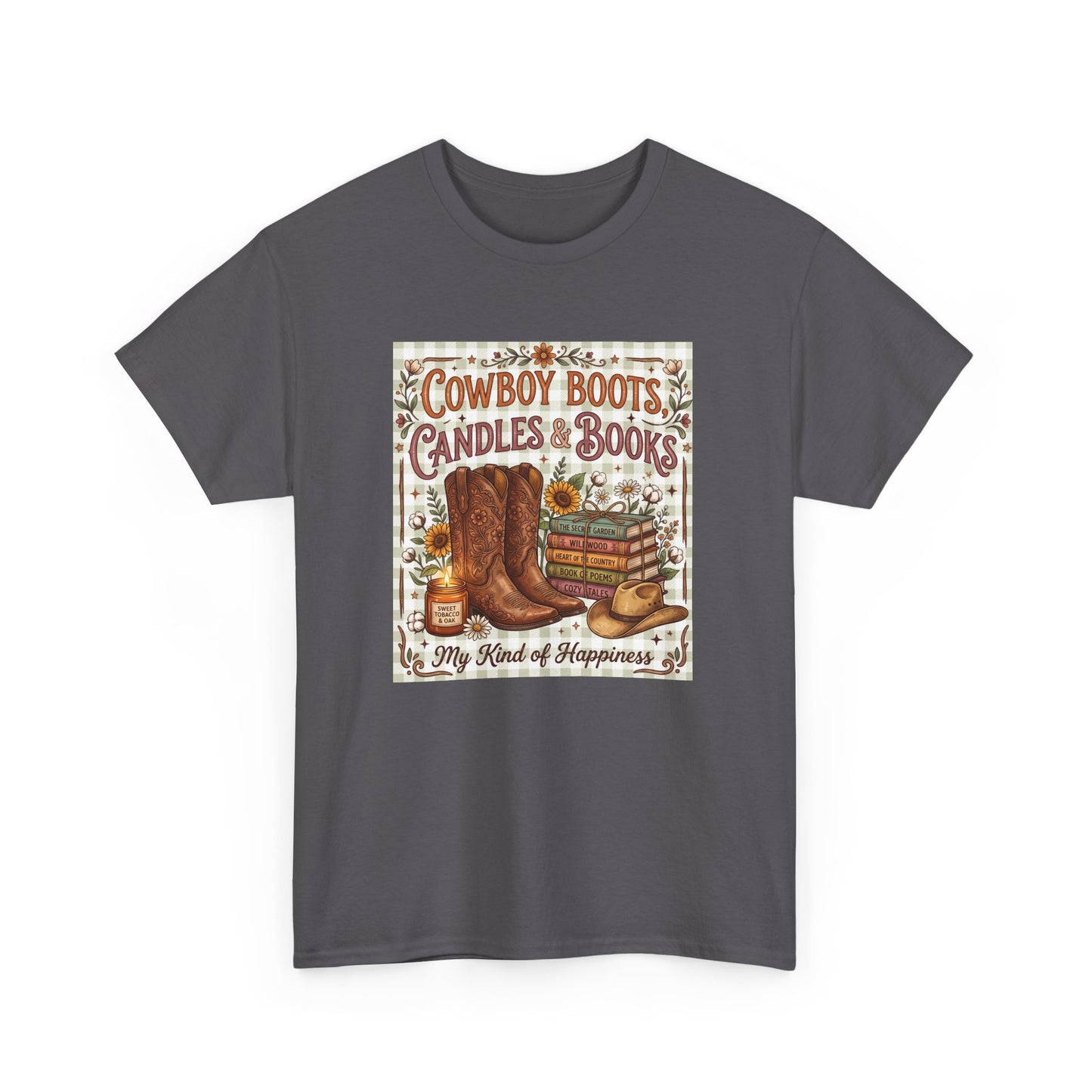 Cowboy Boots, Candles & Books Western Graphic T-Shirt