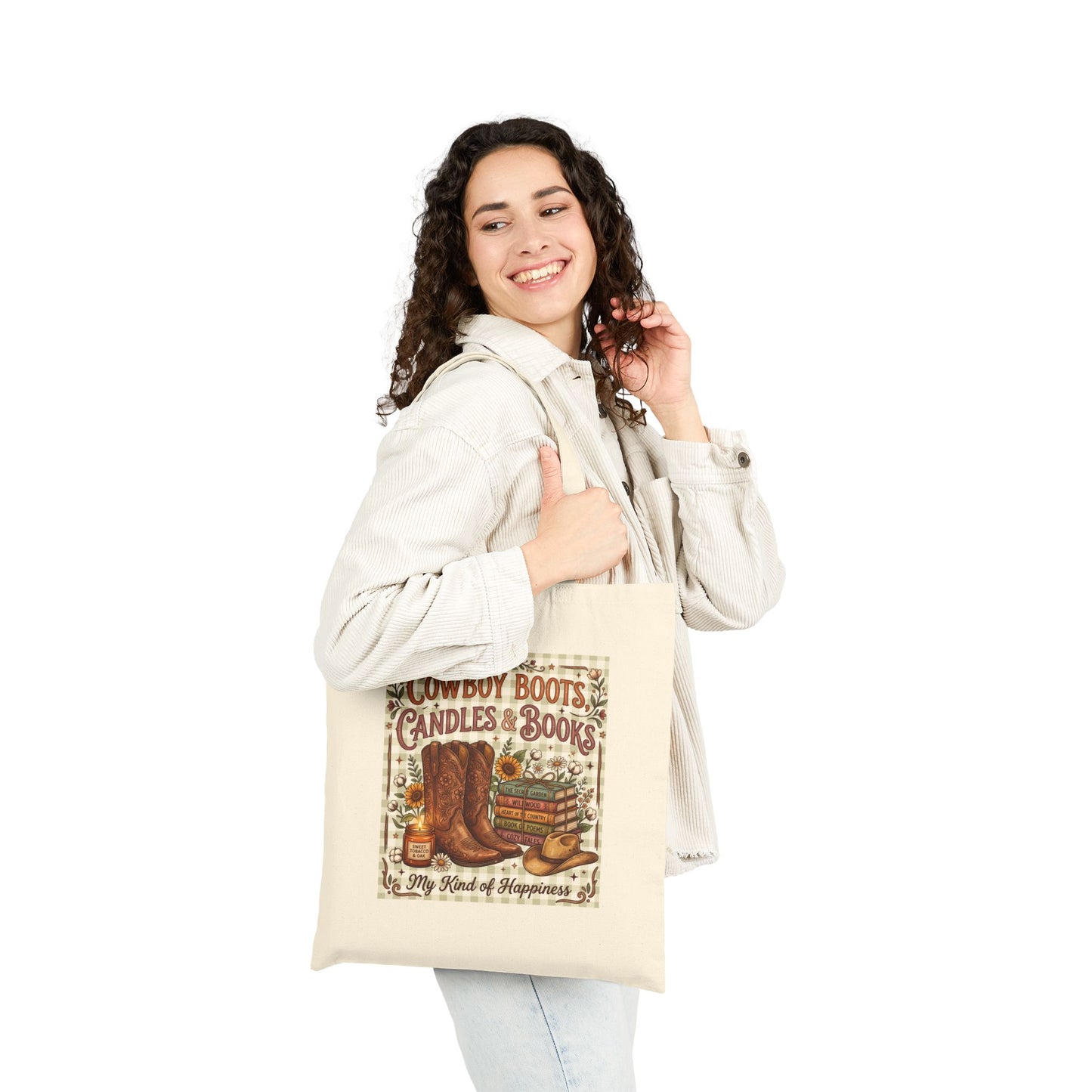 Cowboy Boots, Candles & Books Canvas Tote Bag