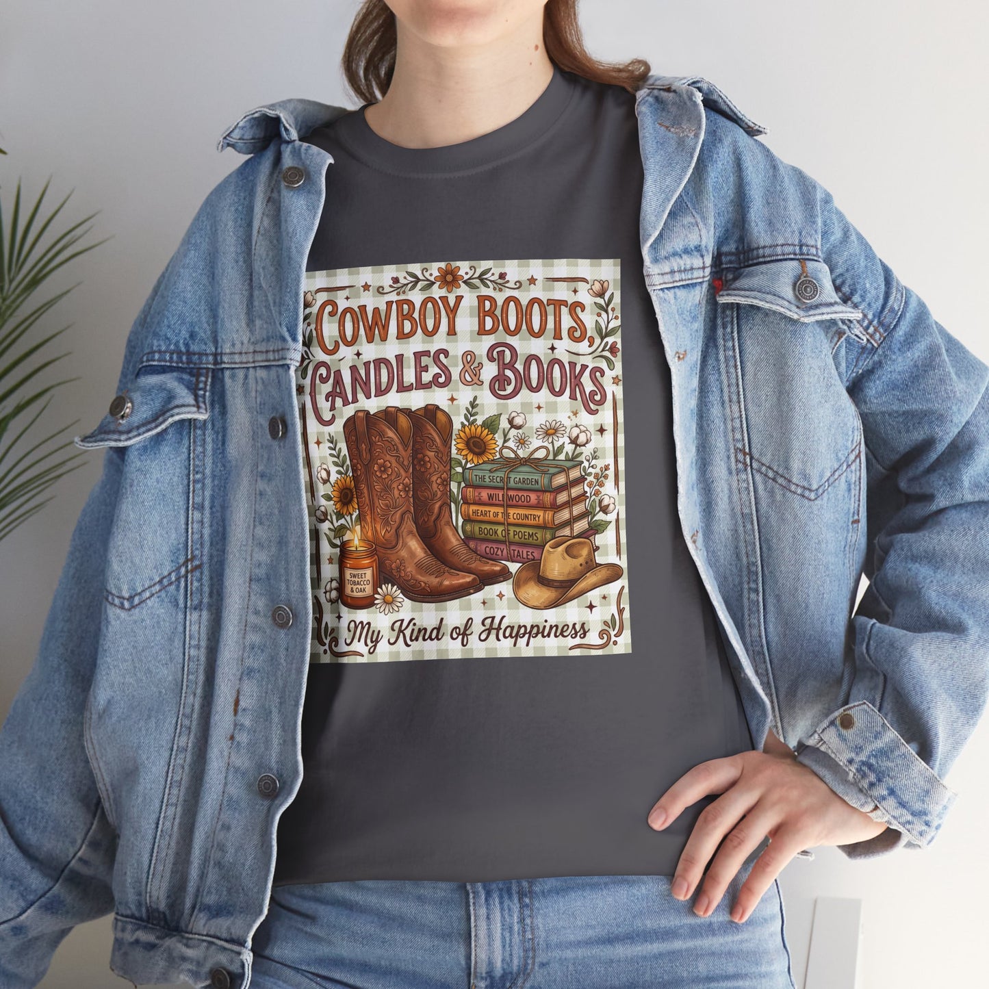 Cowboy Boots, Candles & Books Western Graphic T-Shirt