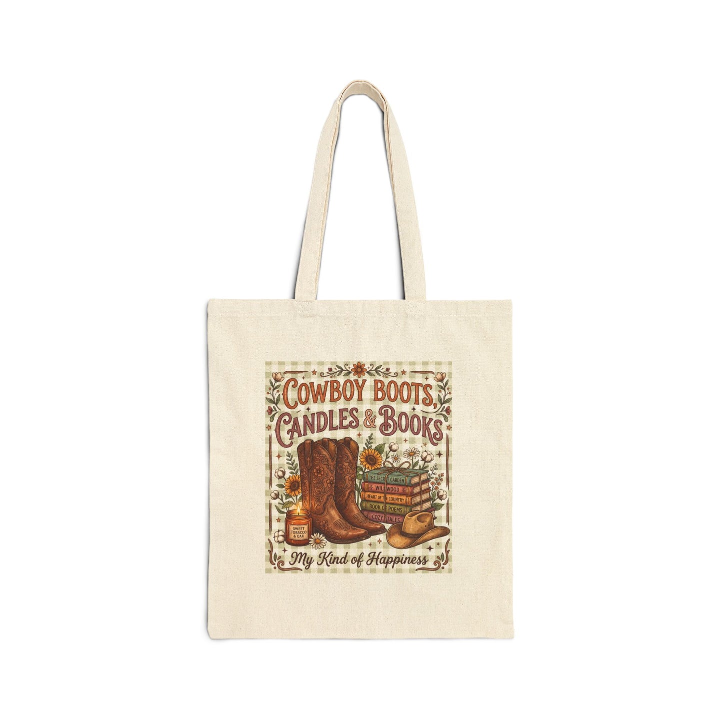 Cowboy Boots, Candles & Books Canvas Tote Bag