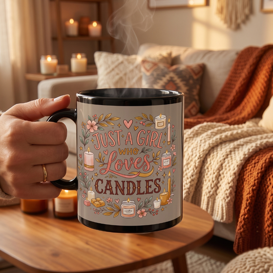 A Girl Who Loves Candles Black Mug