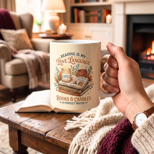 Books & Candles Reading Is My Love Language Ceramic Coffee Mug