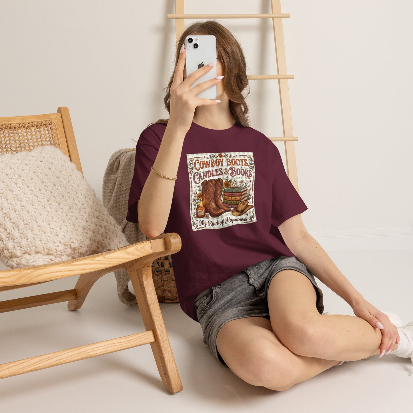 Cowboy Boots, Candles & Books Western Graphic T-Shirt