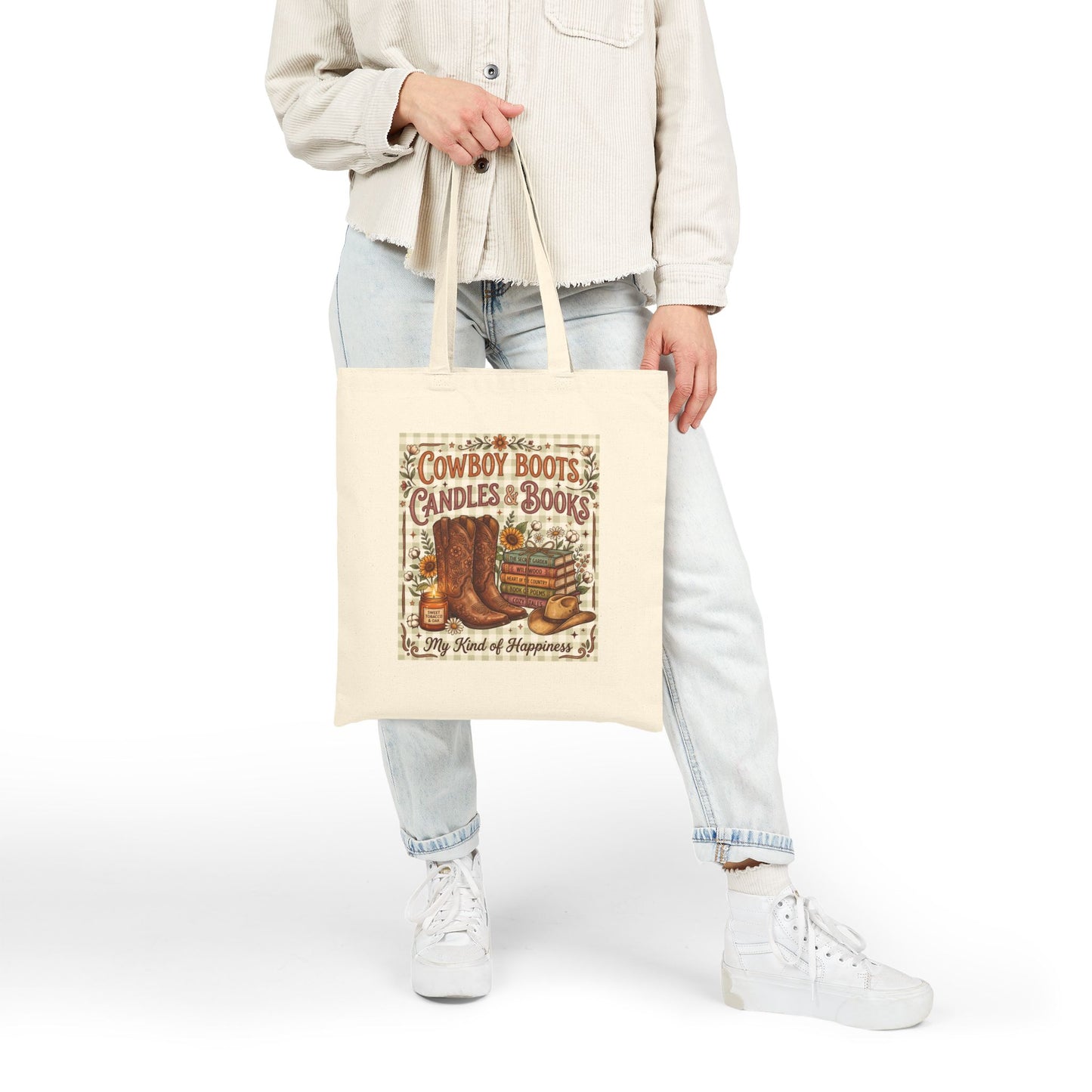 Cowboy Boots, Candles & Books Canvas Tote Bag