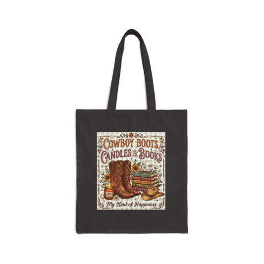 Cowboy Boots, Candles & Books Canvas Tote Bag