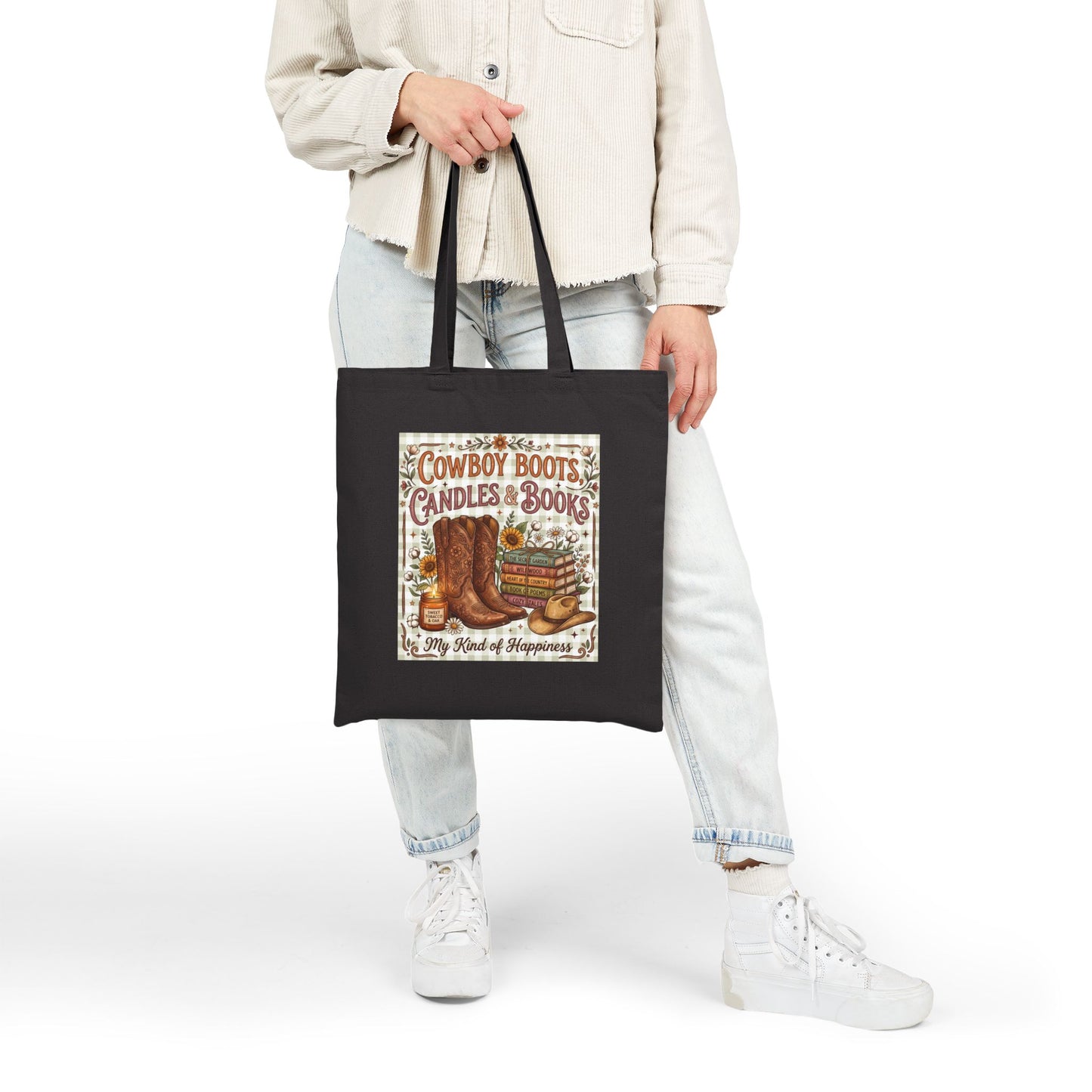 Cowboy Boots, Candles & Books Canvas Tote Bag
