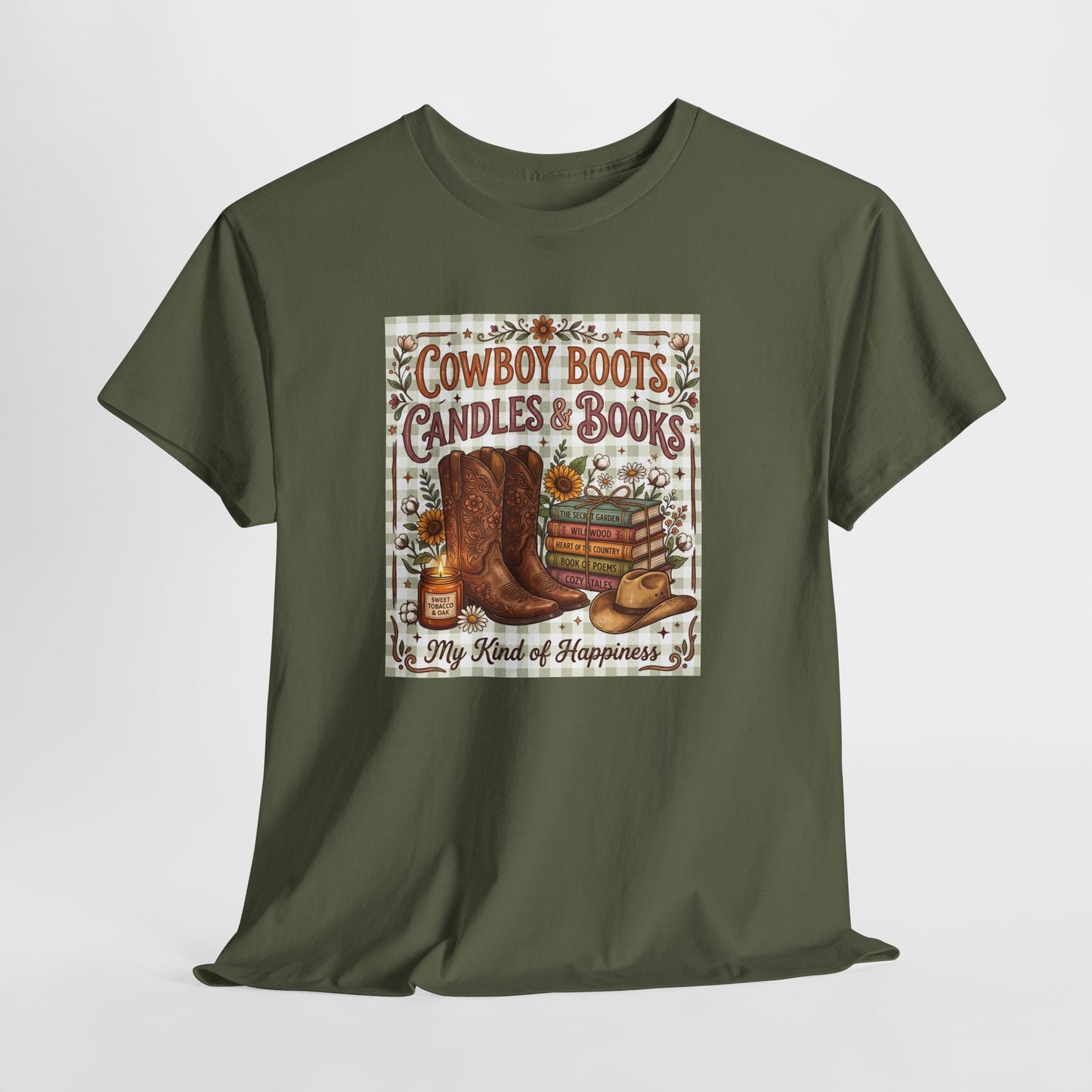 Cowboy Boots, Candles & Books Western Graphic T-Shirt