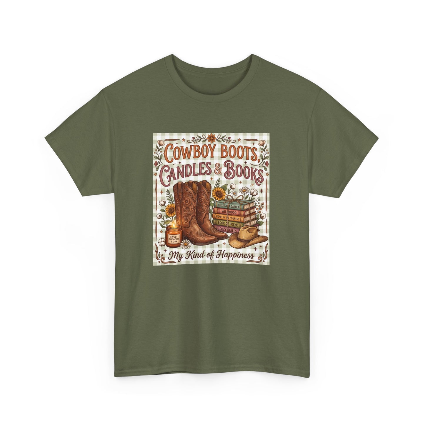Cowboy Boots, Candles & Books Western Graphic T-Shirt