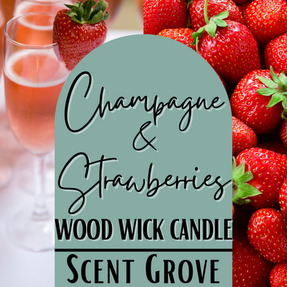 Champagne & Strawberries scented Wood Wick Soy Candle