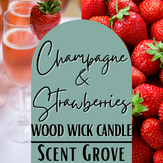 Champagne & Strawberries scented Wood Wick Soy Candle