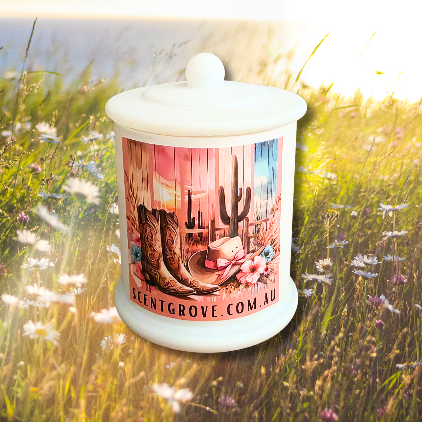 Country Western Wood Wick Soy Candle XL matte white jar