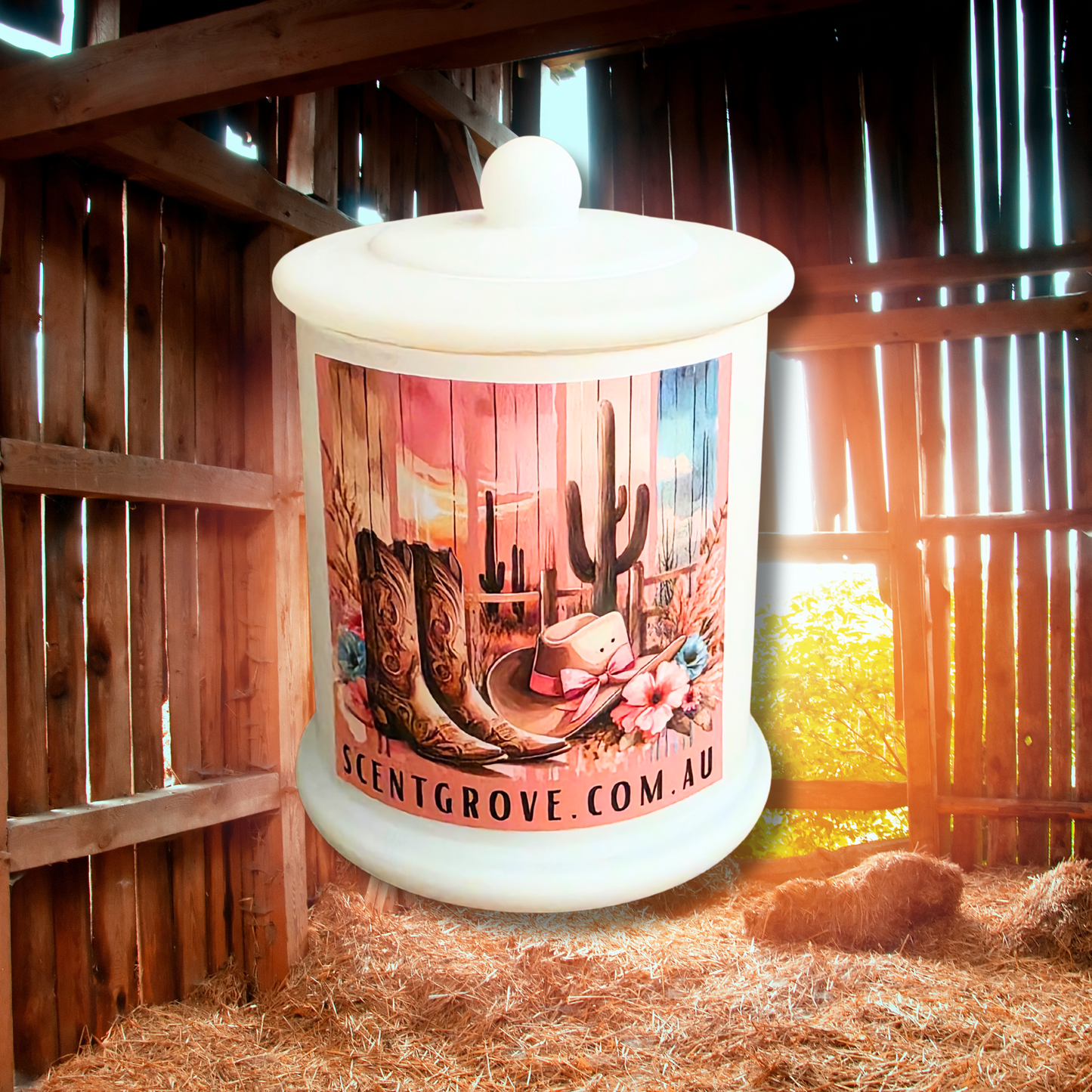 Country Western Wood Wick Soy Candle XL matte white jar