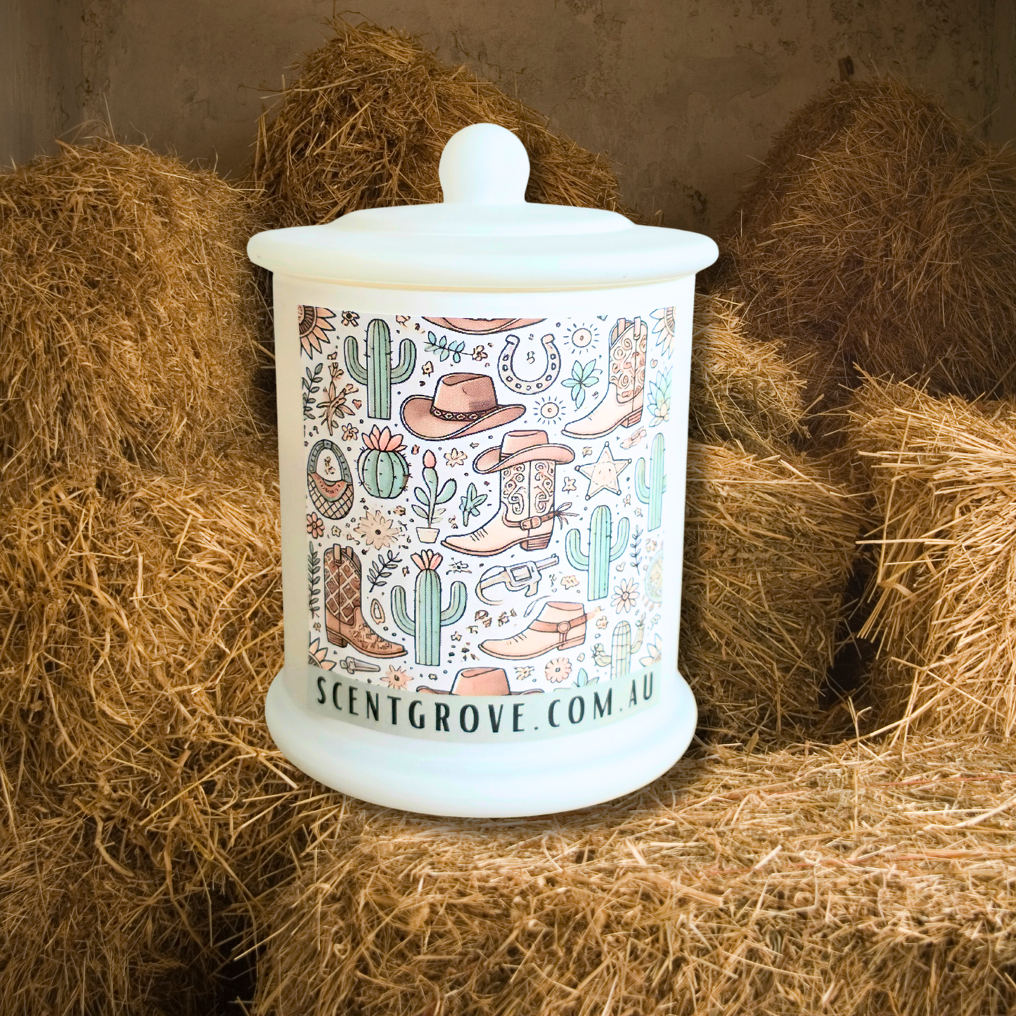 Country Western Wood Wick Soy Candle XL matte white jar