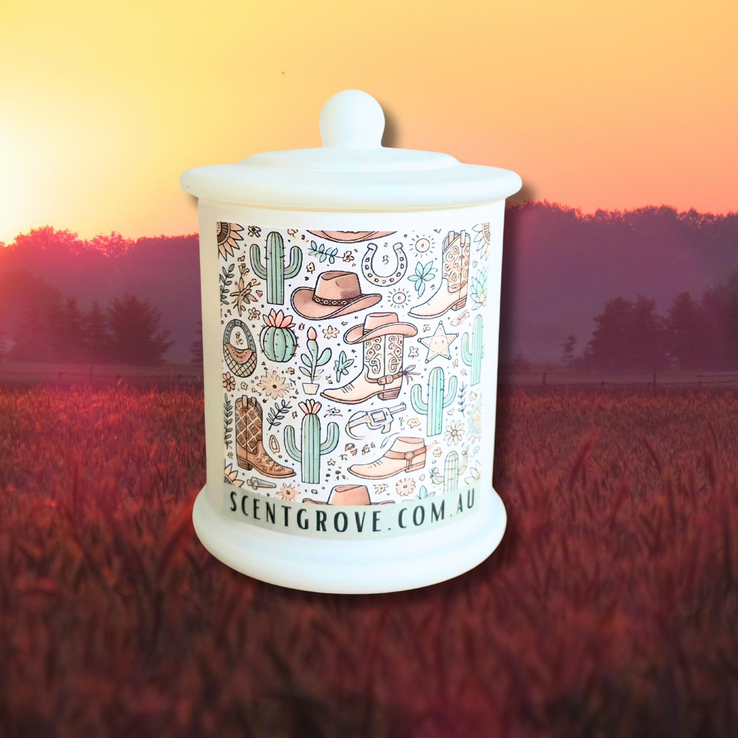 Country Western Wood Wick Soy Candle XL matte white jar