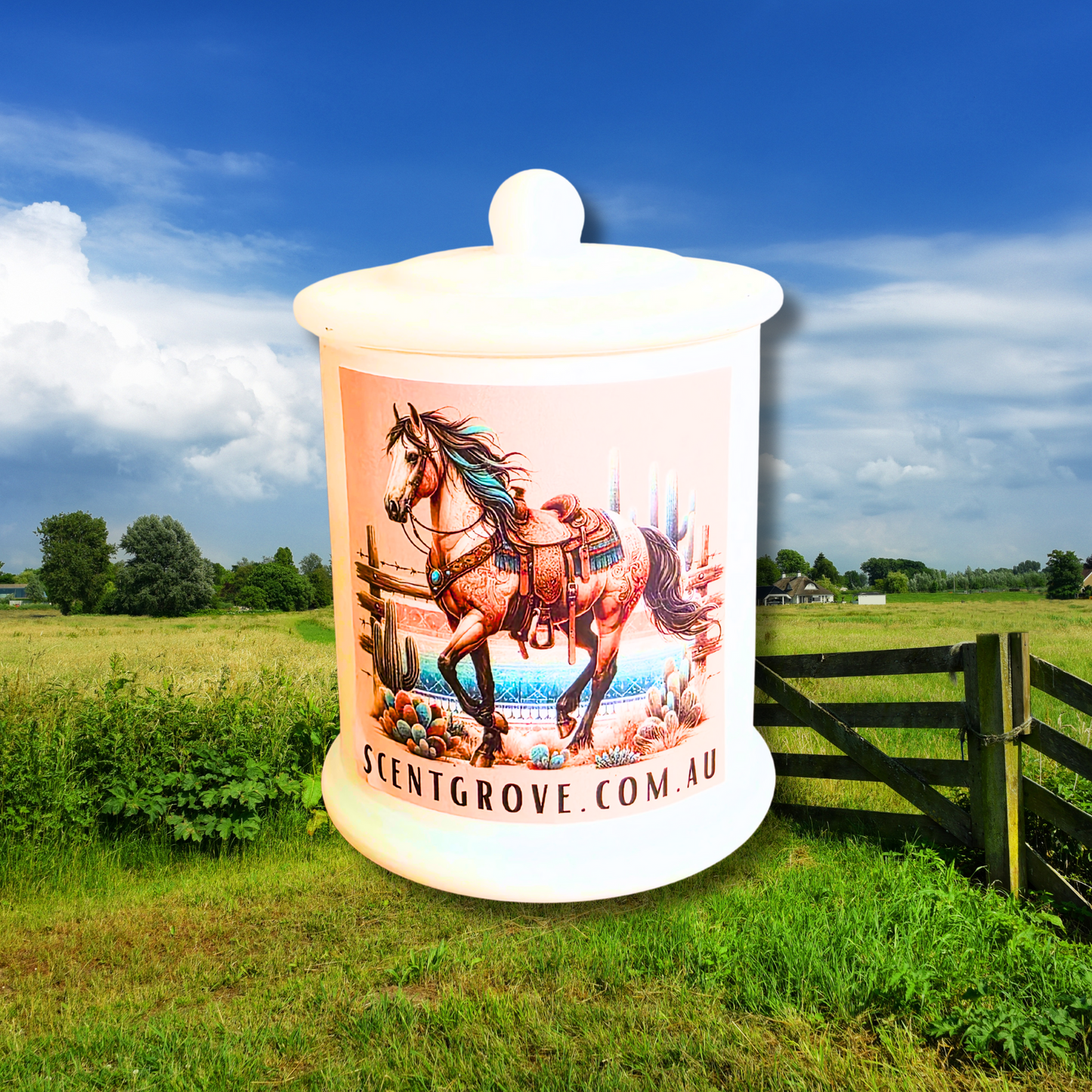Country Western Wood Wick Soy Candle XL matte white jar