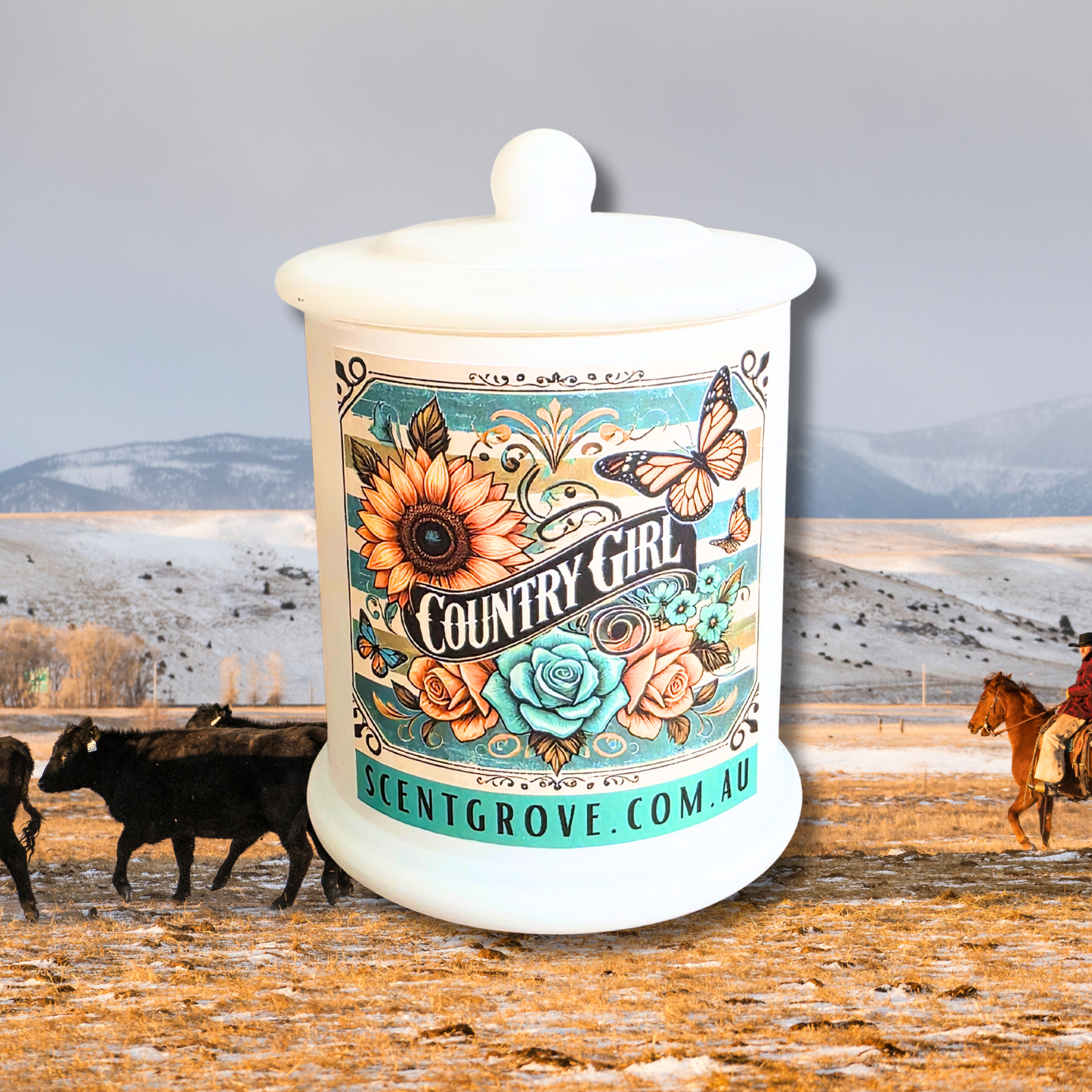 Country Western Wood Wick Soy Candle XL matte white jar