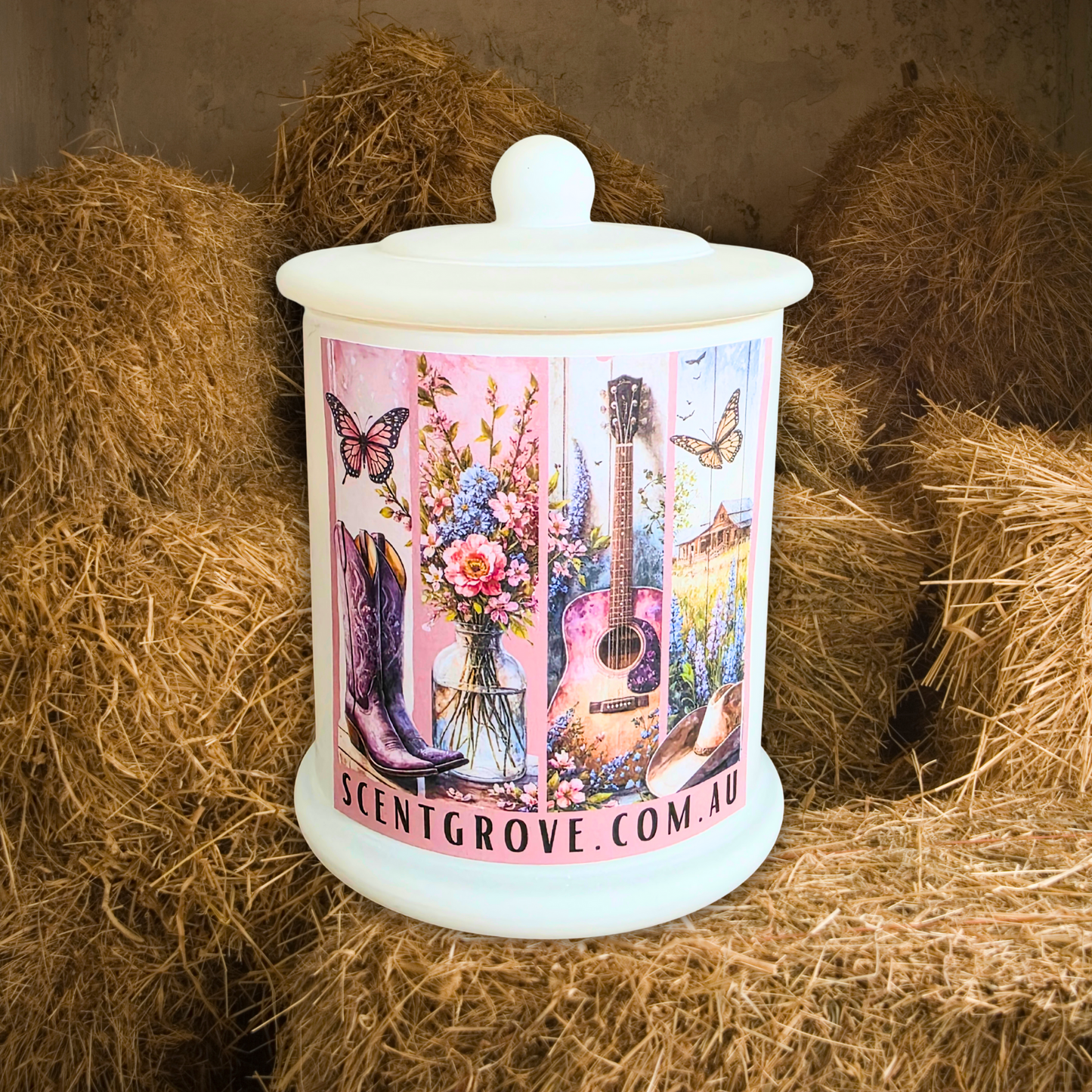 Country Western Wood Wick Soy Candle XL matte white jar