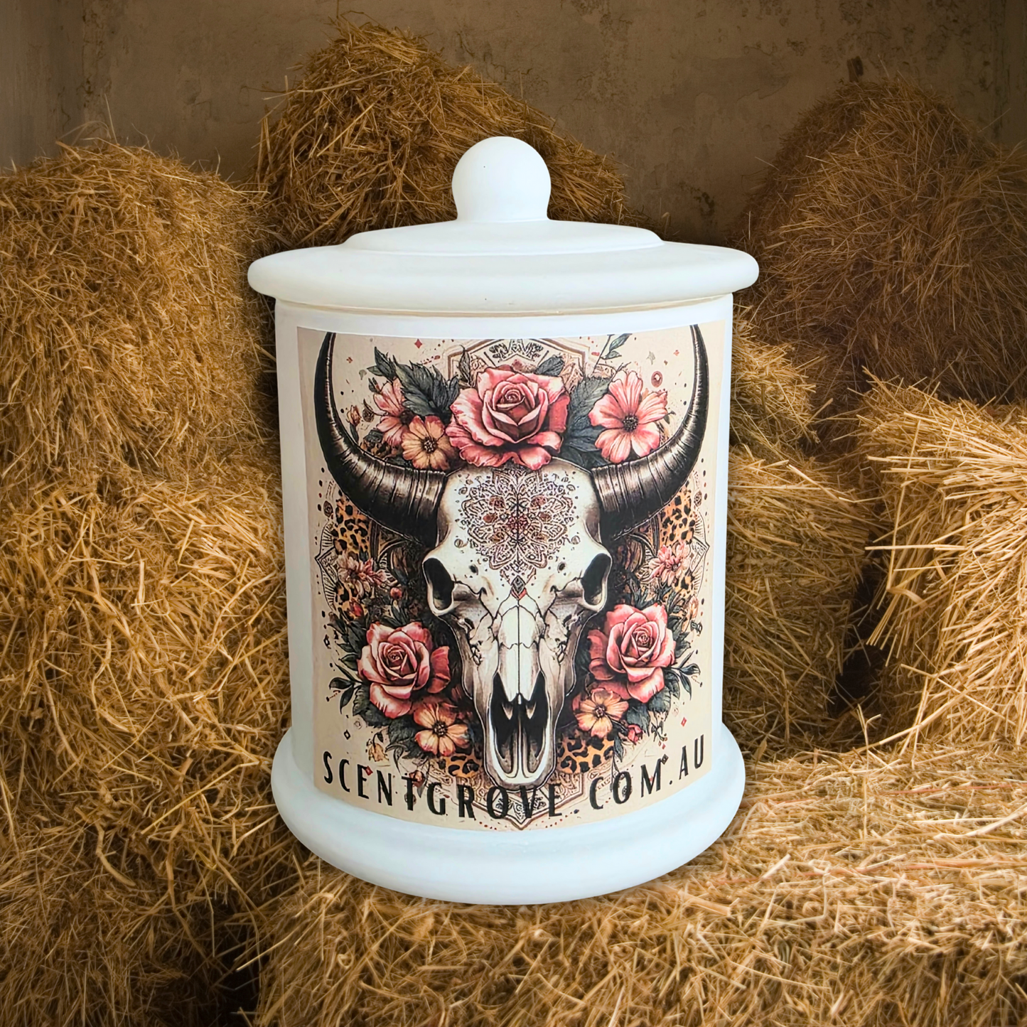 Country Western Wood Wick Soy Candle XL matte white jar