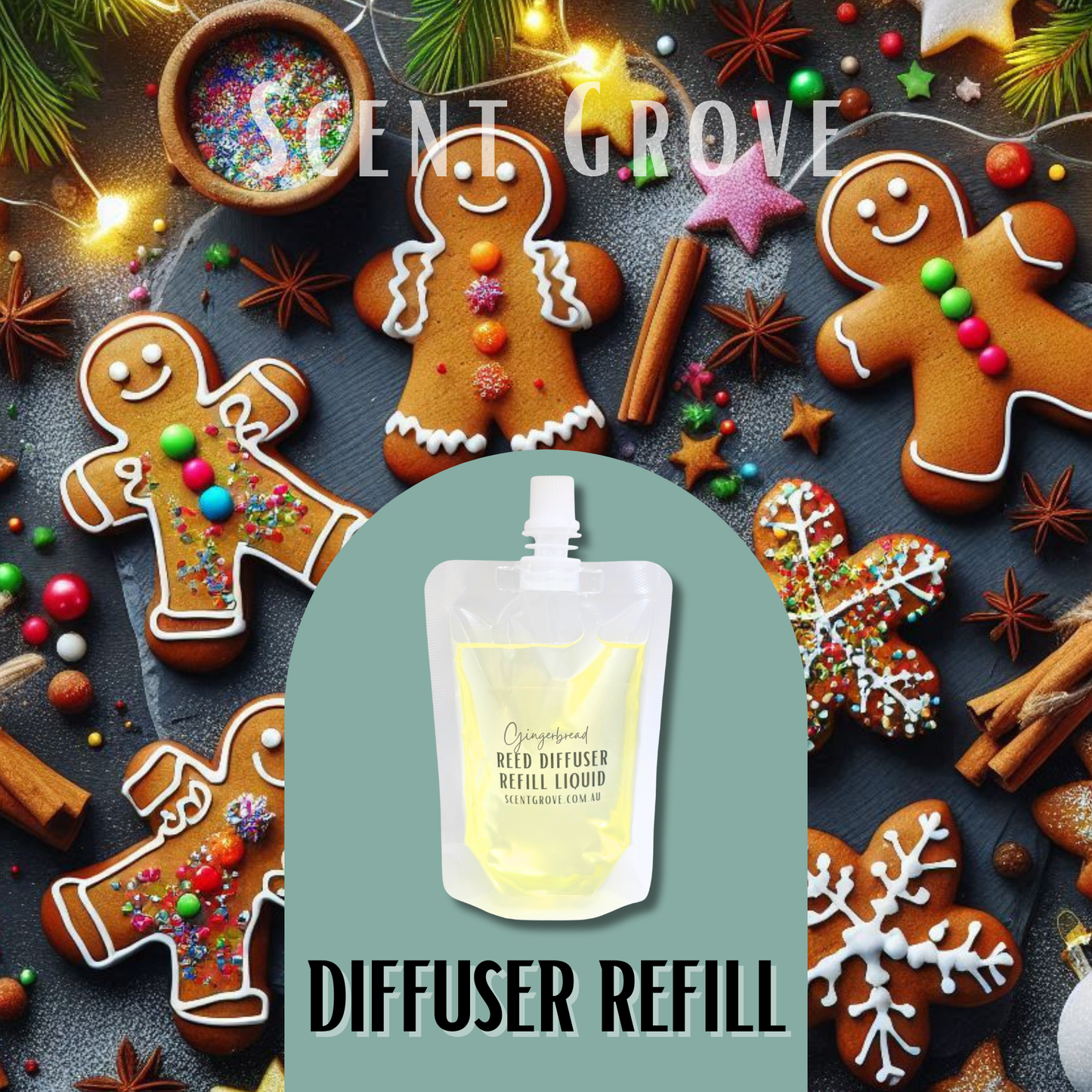 Gingerbread Scented Diffuser Liquid Refill 100ml Clear Pouch