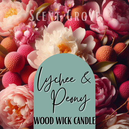 Lychee & Peony scented Wood Wick Soy Candle