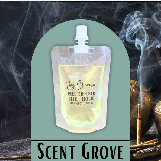 Nag Champa Scented Diffuser Liquid Refill 100ml Clear Pouch