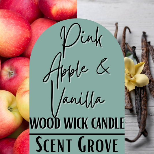 Pink Apple & Vanilla scented Wood Wick Soy Candle