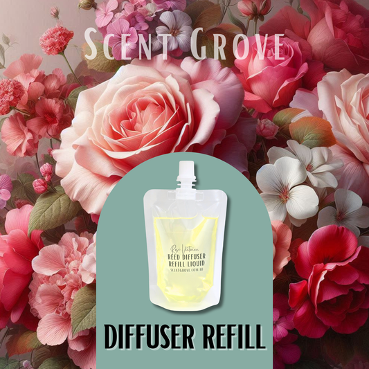 Rose Victorian Scented Diffuser Liquid Refill 100ml Clear Pouch
