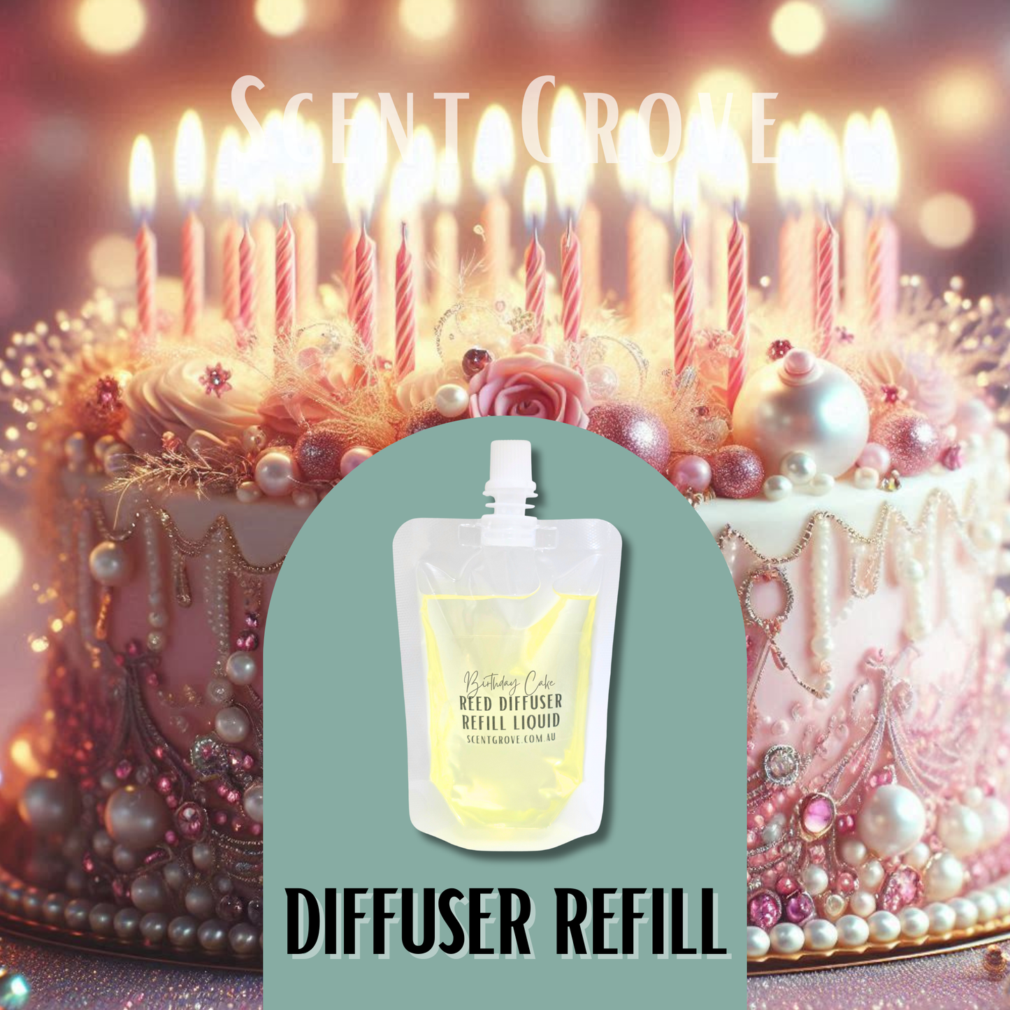 Birthday Cake Scented Diffuser Liquid Refill 100ml Clear Pouch