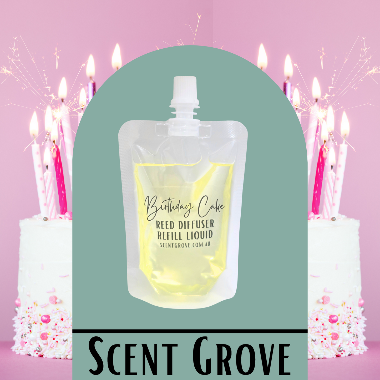 Birthday Cake Scented Diffuser Liquid Refill 100ml Clear Pouch