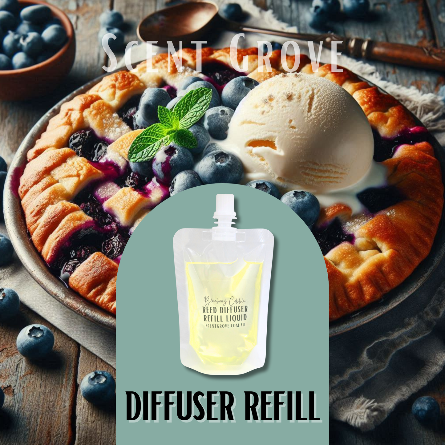 Blueberry Cobbler Scented Diffuser Liquid Refill 100ml Clear Pouch