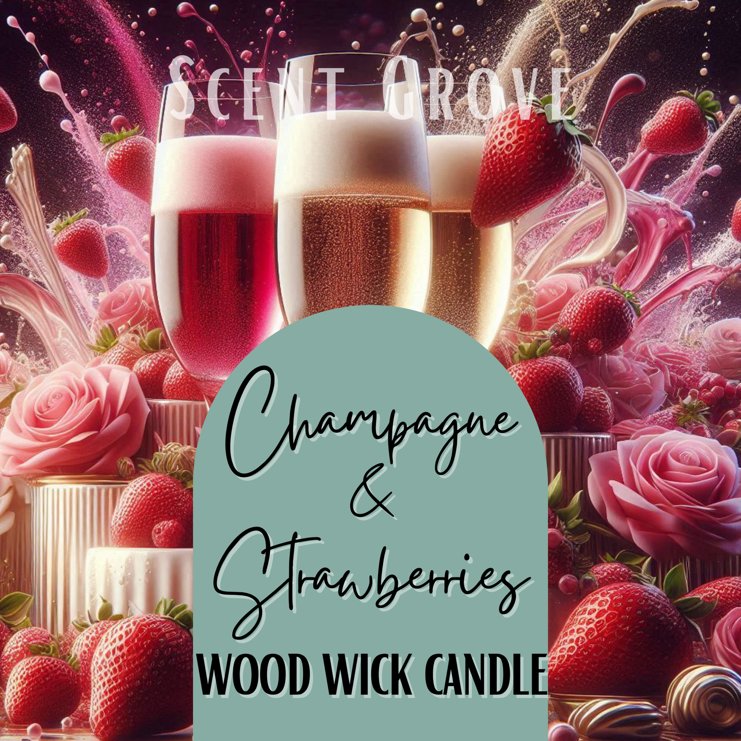 Champagne & Strawberries scented Wood Wick Soy Candle